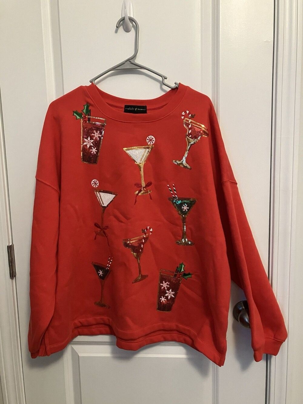 State Of Mine Embellished Sweatshirt Red XL  Christmas Drinks Cocktails Sequins